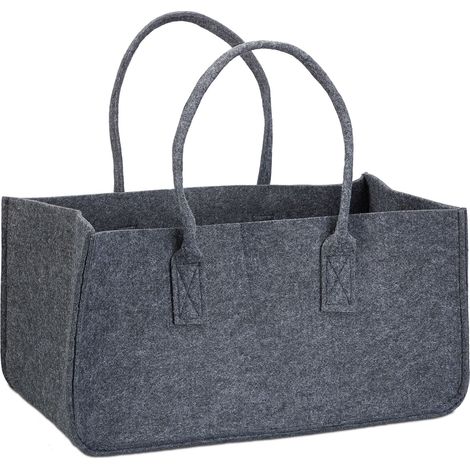 Cesta para leña de fieltro práctica para salón 25 x 25 x 50 cm almacenamiento estable estilo rústico de fieltro gris 130006678 (1/5)