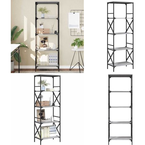 Bibliothèque à 5 niveaux sonoma gris 59x35x171 cm - Bibliothèque Murale - Bibliothèque Design - Étagère Moderne - Meuble Rangement - Bibliothèque Industrielle - Home & Living
