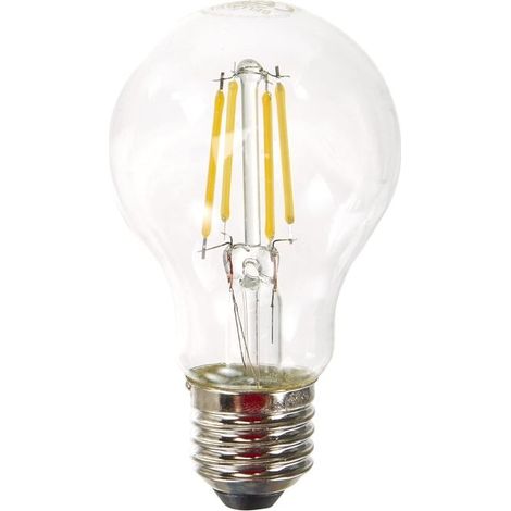 Lampadina LED standard E27 in vetro trasparente, 4W, bianco freddo.