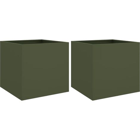 Fioriera aiuola rialzata fioriera aiuola giardino terrazza set da 2 oliva 49 x 47 x 46 cm acciaio verde 020039086