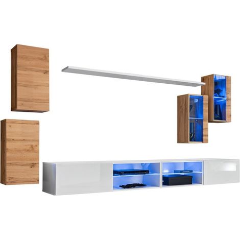 Conjunto de muebles de salón SWITCH XXV diseño, color roble y blanco.