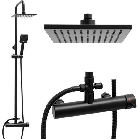 Duschpaneel – mit Regenbrause 20 cm – und Handbrause – Schwarz