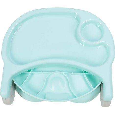 Chaise haute pliable pour tout-petit avec tablette amovible, hauteur réglable, facile à nettoyer et portable (verte). (1/5)