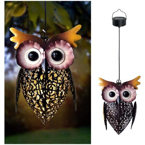 Lanterne solaire LED creuse à suspendre en extérieur, style vintage, hibou mignon, lanterne en métal, lampe étanche pour jardin, terrasse, porche, décoration, cadeau (1/5)