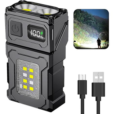 Mini lampe torche tactique LED EDC - Lampe torche multifonctionnelle pour le travail de nuit, la course à pied, le camping, la pêche, la randonnée, chargement USB-C avec avertissement (1/5)