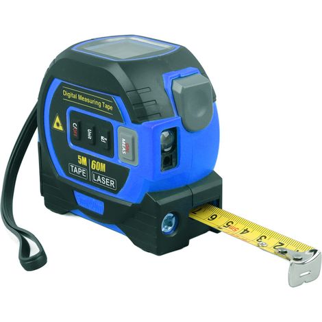 3-in-1 blaues digitales Maßband, hochelastisch, präzise, mit automatischer Arretierung, digitale Distanzanzeige für Rolltests, 60 m / 196,9 ft (1/5)