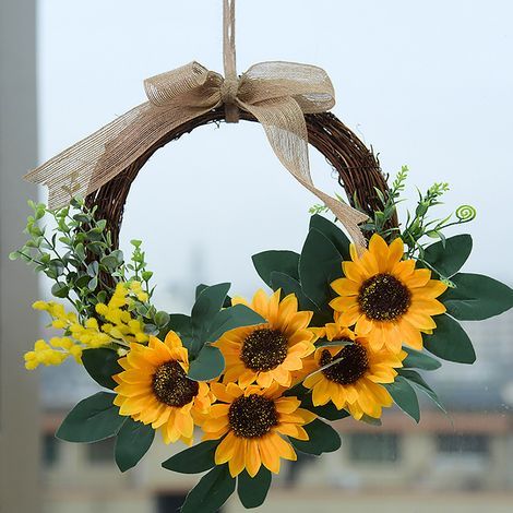 Künstlicher Sonnenblumenkranz aus Rattan, Hochzeitsdekoration (1/5)