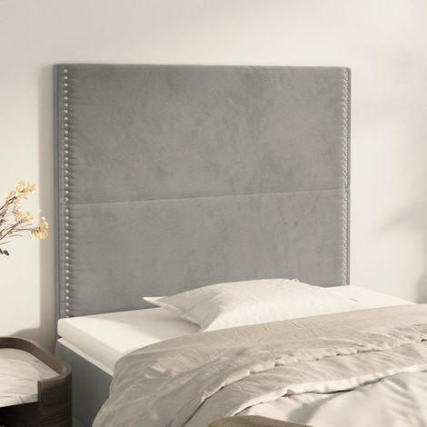 2 pcs Têtes de lit pour lit adulte, Tableau décoratif de chevet Gris clair 100x5x78/88 cm Velours CDE56923 (1/5)