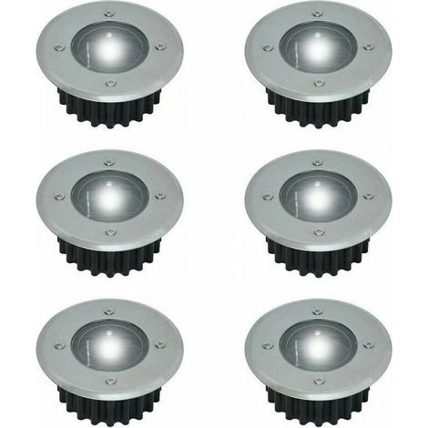 Set of 6 recessed solar LED ground spotlights - Round - Diameter: 85 mm - Foot-resistant exterior - Stainless steel face - 6 solar lamps - IP44 (1/5)