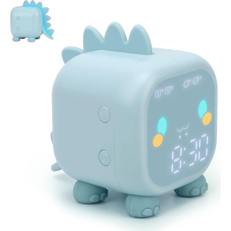 Réveil enfant, réveil numérique pour chambre d'enfant, réveil dinosaure mignon, veilleuse et lampe de réveil USB pour garçons et filles, cadeau d'anniversaire (vert, bleu).