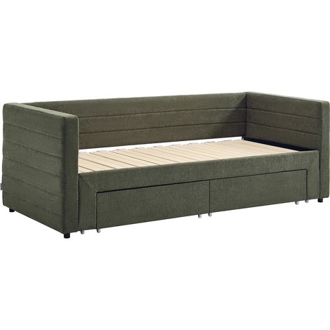 Lit gigogne 2 x 80 x 200 cm - Avec sommier peigne et tiroirs - Tissu texturé - Vert - CAMITY (1/5)