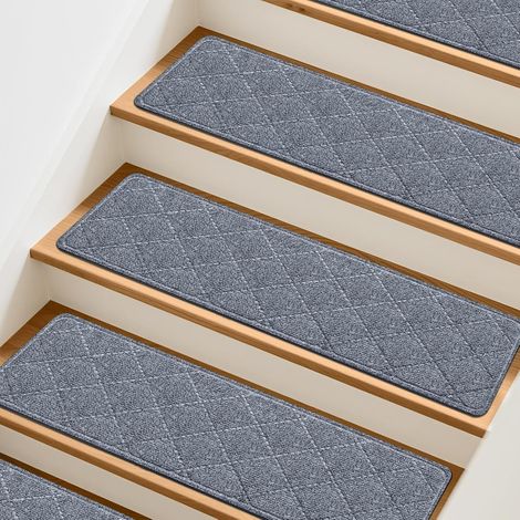 Tapis escalier 5 pièces 20×76cm auto-adhésif antidérapant lavable anti-bruit gris sécurité enfants animaux intérieur maison (1/5)