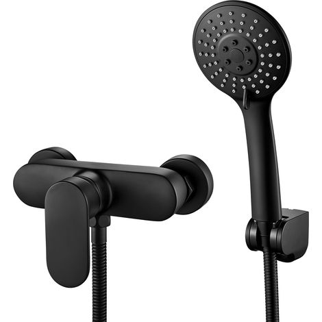 Mitigeur Monocommande Douche Noir avec Douchette, Robinet Douche Mural avec Douchette 3 Jets et Flexible 1.5m (1/5)