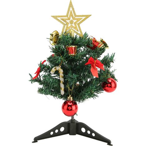 Arbre de Noël de Table 30cm avec Ornements Étoiles et Clochettes - Décoration Festive Miniature (1/5)