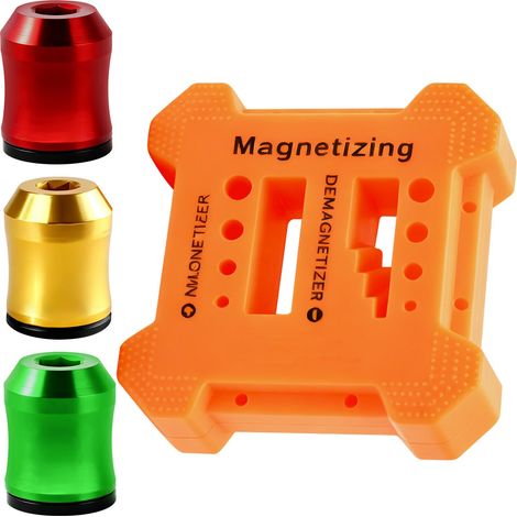 Lot de 3 anneaux magnétiques porte-embouts de tournevis (rouge, jaune et vert), avec démagnétiseur manuel, porte-vis en alliage pour visseuse à percussion hexagonale (1/5)
