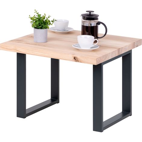 LAMO Manufaktur Table basse en bois, tabouret ou banc pour le salon 60x60x47 cm (long. x larg. x haut.), Type : Modern, Plateau : Frène Sévère, Pieds : Gris, LKG-01-A-001-7016M (1/5)