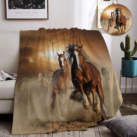Cheval Plaid Couverture Polaire 130x150, 3D Impression Douce Moelleuse Flanelle Couverture de Lit Plaid Jeté de Canapé Convient Adultes et Enfants Rester Chaud en Hiver,B:130x150cm (1/5)