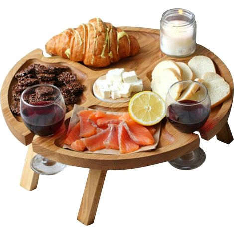 Table à vin d'extérieur portable, table de pique-nique ronde en bois, table à vin d'extérieur portable, table de pique-nique pliante en bois pour jardin, pique-nique, camping, plage (24 x 11 cm) (1/5)