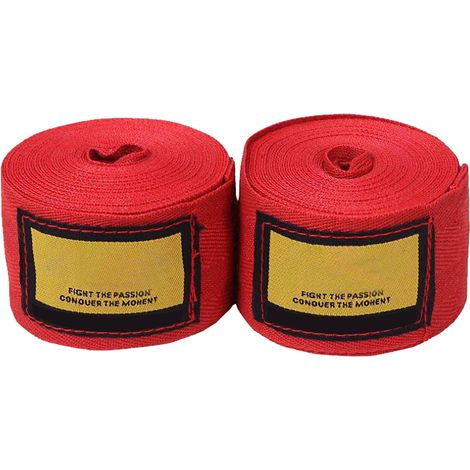 2 Paires Bandages de Boxe Sport Kickboxing Bandes Mains Thai Boxe Combat Protège-gants Rouge (1/5)