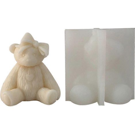 Moules à savon en silicone, moule à bougie, moules pour loisirs créatifs en silicone, moules 3D en forme d'ours avec nœud papillon