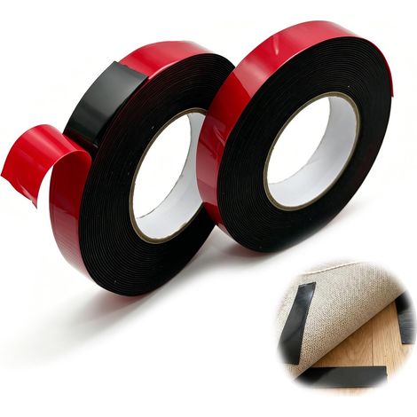Lot de 2 rouleaux de ruban adhésif double face ultra résistant - 10 m x 25 mm - Imperméable - Polyvalent - Résistant aux températures élevées - Pour bandes LED, décoration de voiture, maison et bureau (1/5)