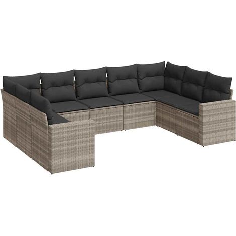 vidaXL Set muebles jardín 9 pzas y cojines ratán sintético gris claro (1/2)