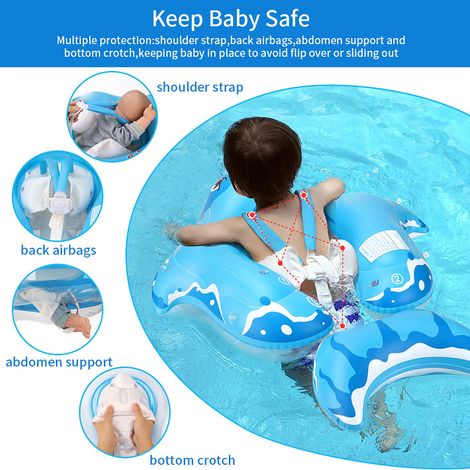 Bouée gonflable SwimBoBo pour bébé, anneau de natation, jouet de piscine mignon pour bébés de 3 à 24 mois, garçon et fille, avec mini-pompe à air et pare-soleil. (1/2)