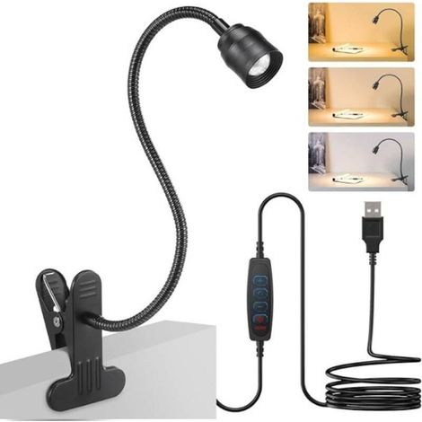Lampada da lettura a LED con clip, zoomabile e dimmerabile, con braccio flessibile, angolo del fascio luminoso regolabile da 15° a 80°, 3 modalità di temperatura colore e 10 livelli di attenuazione. (1/5)