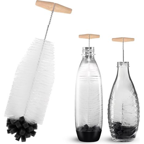 Goupillon bouteille 35 cm avec poils nylon durs et éponge douce, manche incurvé en bois et acier inoxydable, nettoyage sans rayures pour biberons et gourdes (1/5)