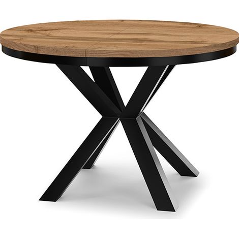 Table à manger ronde extensible RAL avec cerclage métallique, style loft, industriel, diamètre : 90 / 190 cm, couleur :wotan / noir (1/4)