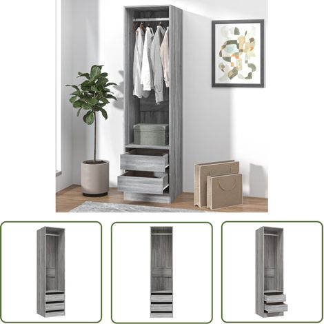 The Living Store Armoire avec tiroirs Sonoma gris 50x50x200 cm Bois d'ingénierie - Meuble De Rangement - Armoire - Dressing - Placard - Meuble En Bois (1/5)