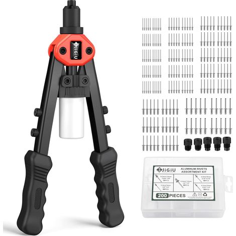 Manual Rivet Pliers 33 cm, 5 Bits 3.2-6.4 mm + 200 Aluminium Rivets (1/5)
