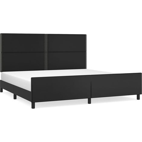 Lit adulte pour 2 personnes avec tête de lit, Structure de lit, Assemblage Facile, Noir 200x200 cm Similicuir OIB1769E (1/5)