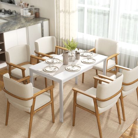Mesa de comedor extensible de 80-120 cm para 4 a 6 personas, mesa de cocina con extensión deslizante, blanca.