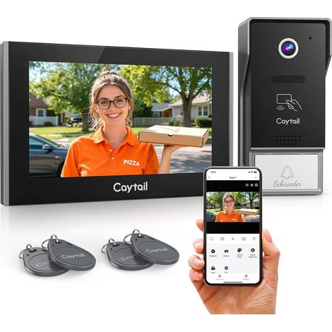 Kit Visiophone 2 Fils WiFi6 Bi-Bande, Écran Tactile IPS 7", Audio Bidirectionnel, Caméra 1080P, Détection Humaine, Déverrouillage à distance, RFID (1/5)