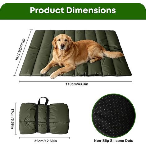 Dog Mat, 110 x 68 cm, Washable, Waterproof, Non-Slip, Folding Outdoor Dog Blanket, Mat for Travel, Camping, Car Boot, Picnic (Green) (1/3)