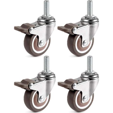 4 Pcs Roue pivotante, 25mm roulettes pour meubles à tige en M6 × 15mm, roulettes pivotantes avec frein,capacité de chargement 15kg par roue (1/5)