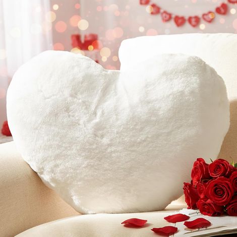 1 Coussin Coeur Blanc 38x48 cm Tissu Imitation Lapin Coton PP Décoration Canapé Chambre Ado (1/5)