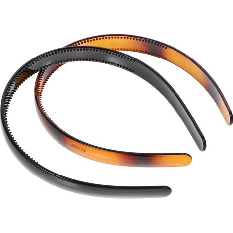 2 pièces Lot de Bandeaux Larges Anti-dérapants à Dents Serre-têtes Mode pour Femmes Coiffure Quotidienne et Maquillage Couleurs Noir Brillant et Écaille de Tortue (1/4)