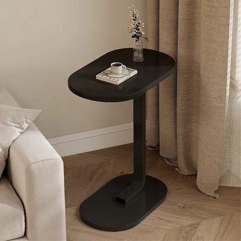 TRADE SHOP - Tavolino A Forma Di C Per Divano Soggiorno Camera Letto Moderno Portatile Tavolo - Nero (1/2)