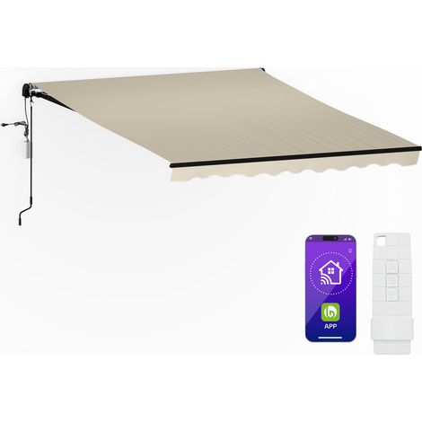 Blumfeldt CloudShade Auvent - Store Aluminium Intelligent, Commande App et Télécommande, Protection UV 30+ & Pluie, Angle Ajustable, Cadre Solide, Installation Murale Simple, 295x250 cm, Beige