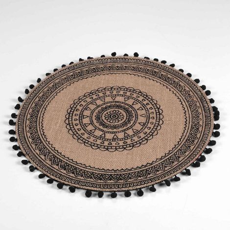 Platzmatte RENATA, Jute, mit Pompons, Ø 38 cm
