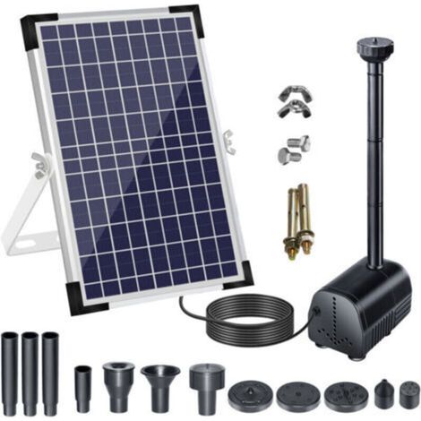 Pompe solaire pour fontaine 18 V/10 W 1000 l/h, avec grand panneau solaire et buses, circulation d'eau oxygénée, pour bain d'oiseaux/aquarium/bassin/jardin FLITI (1/4)