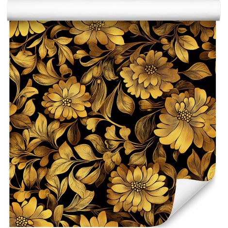 Papier peint Hibiscus doré ocre et or, détails nets 50 x 1000 cm (1/5)