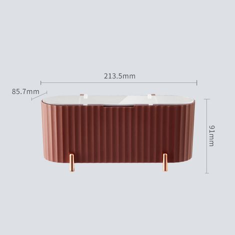 Boîte de rangement cosmétique avec couvercle transparent, compartiments anti-poussière, séparateurs flexibles en PP et PS, pour les soins de la peau, couleur rouge roux. (1/5)
