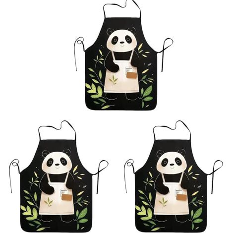 Delantal de cocina unisex con estampado de panda en 3D, impermeable y divertido, talla única. Regalo ideal para cocinar, asar a la parrilla o (3 piezas).