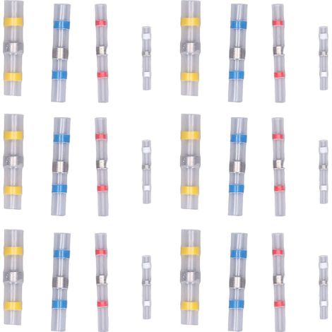 Kit de câblage électrique comprenant 100 connecteurs bout à bout thermorétractables, bornes serties et joint de soudure étanche. (1/5)