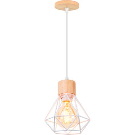 royaluxe- Suspension Luminaire Rétro Lampe À Suspension Vintage Blanc, Plafonnier D'Intérieur Moderne En Métal Et En Bois (1/5)