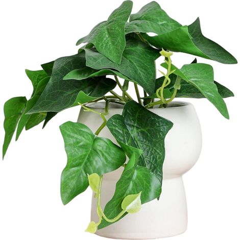 Bouquet de fleurs artificielles, fleurs en plastique longue durée, pot rond décoratif + feuilles de patate douce (1/2)