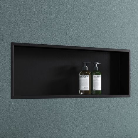 doporro Nicchia Doccia da Incasso Mensola da Parete per Bagno Ripiano Integrato Porta Shampoo 30x90x8.3 cm Nero